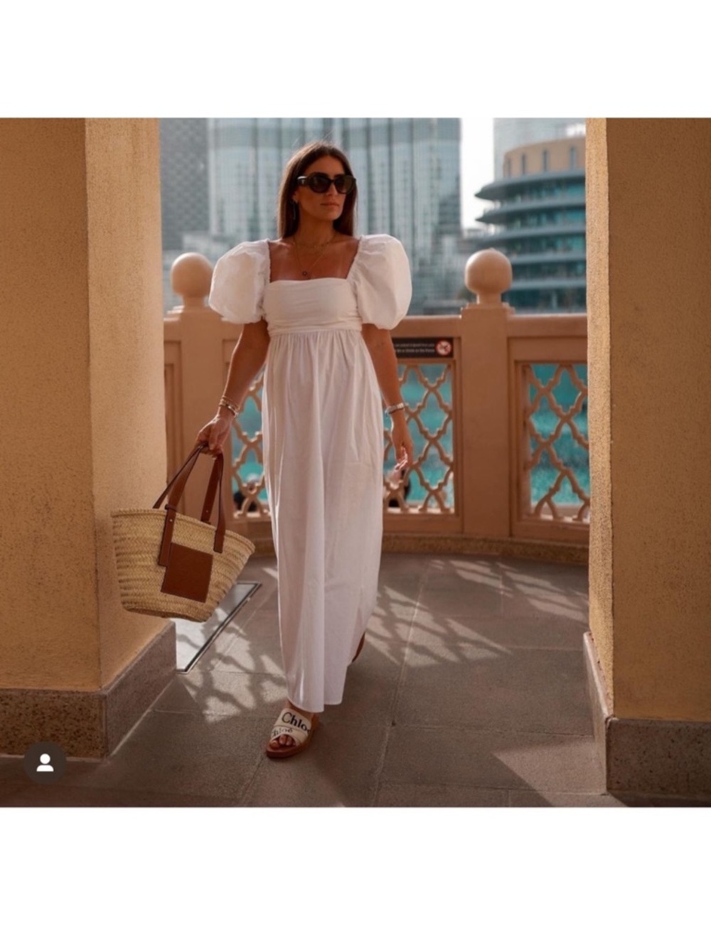 Zara poplin White Puff-Sleeve Maxi Dress with Square Neck